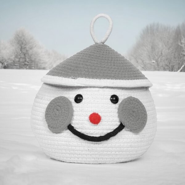 happy santa storage basket with lid grey 8x8 inches