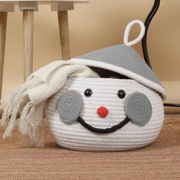 happy santa storage basket with lid grey 8x8 inches