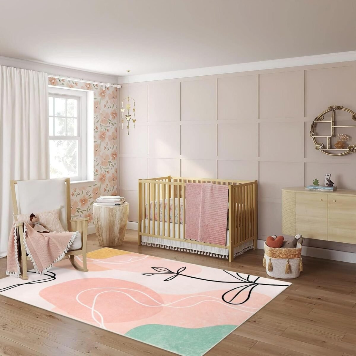 Modern Rug For Living Room | Best Kids Room Rug | Pink Rug - Image 1