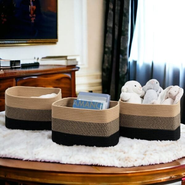 Storage Basket for Organizing Woven Rope Basket for Book, Towels, Toy Storage Organizer Cube Storage Bins for Shelves, Closet, Nursery, Decorative Medium Baskets, Black