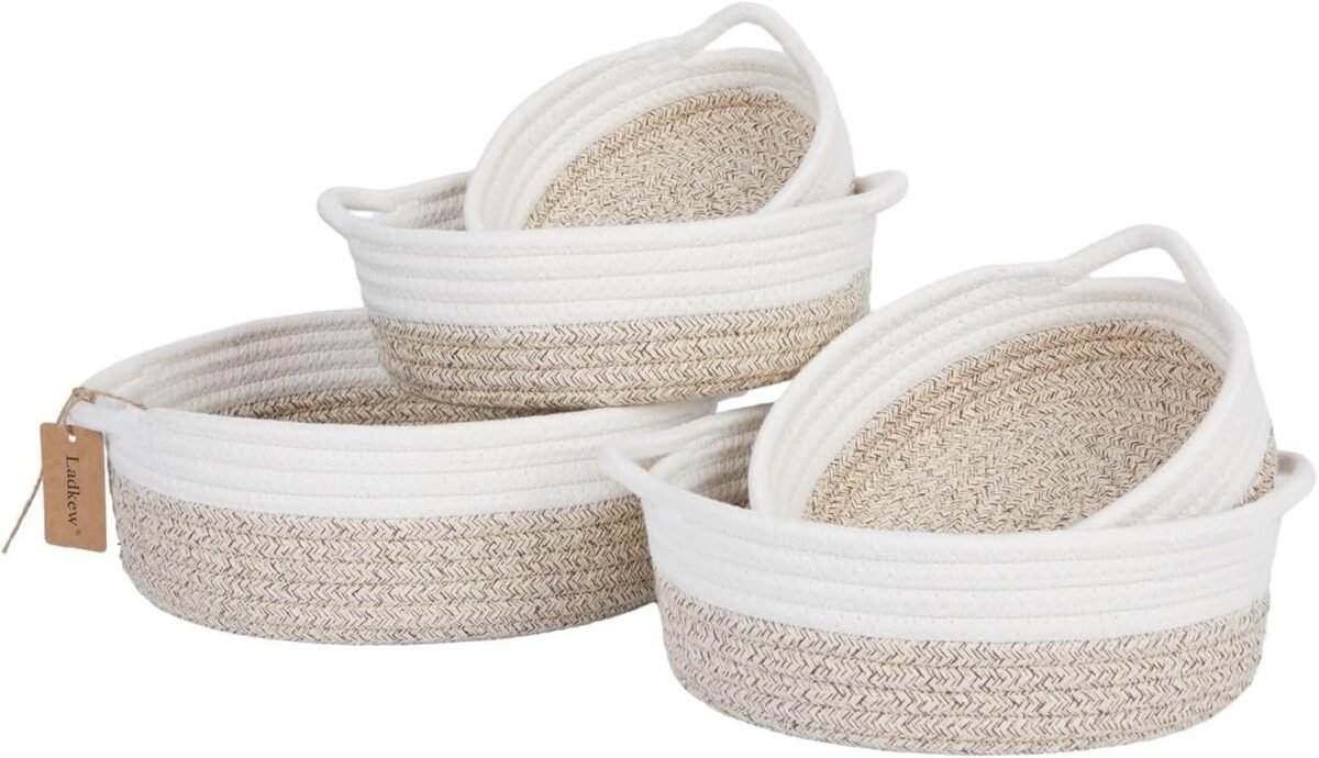 5 Pieces Storage Basket Sets Cotton Rope Woven Baskets for Organizing Small Round Basket Baby Nursery Bins | Fruit Baskets - Image 12