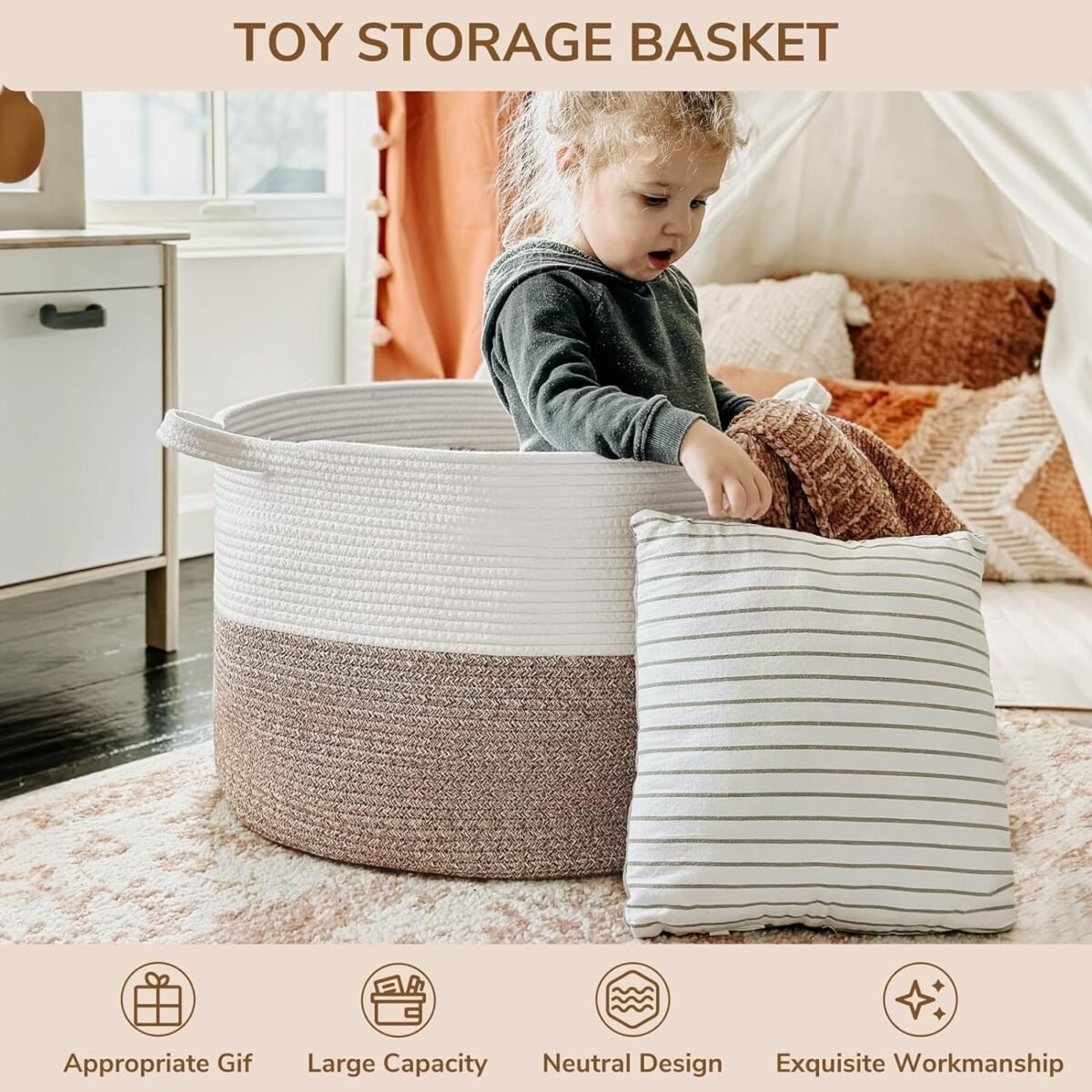 Cotton Rope Laundry Basket 16x16x14 Inches - Image 4