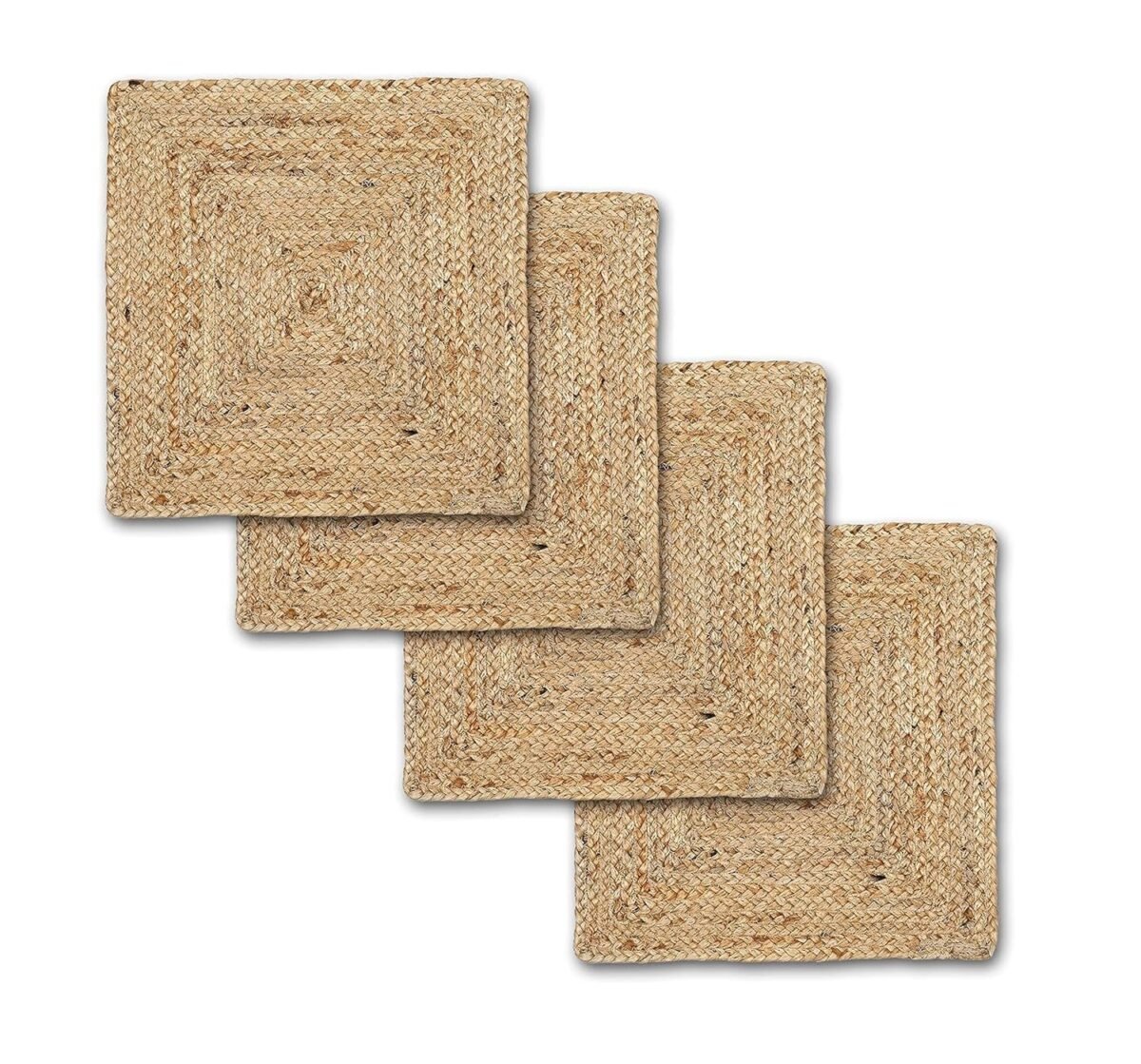 Braided Jute Square Placemats for Bed-Side Table, Center Table, Dining Table Mat 35 Cm Natural/Beige Set of 4 - Image 4
