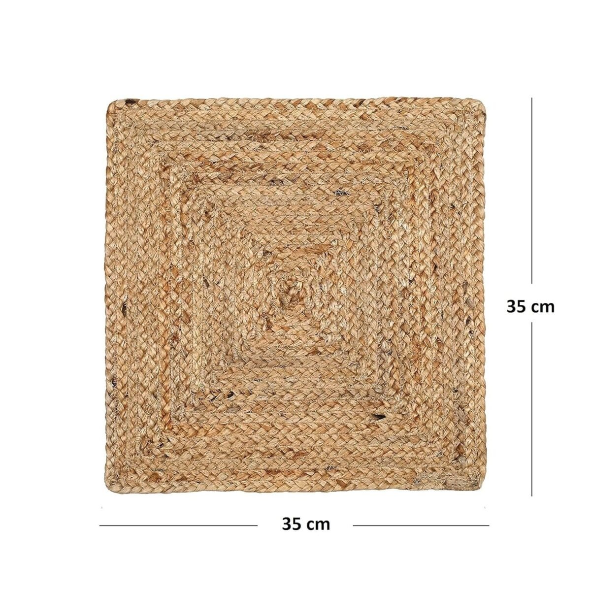 Braided Jute Square Placemats for Bed-Side Table, Center Table, Dining Table Mat 35 Cm Natural/Beige Set of 4 - Image 2