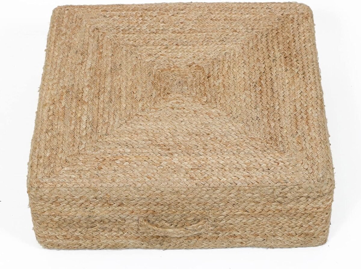 Jute Floor Cushion | Boho Rustic Hard Filled Cushion - Image 3