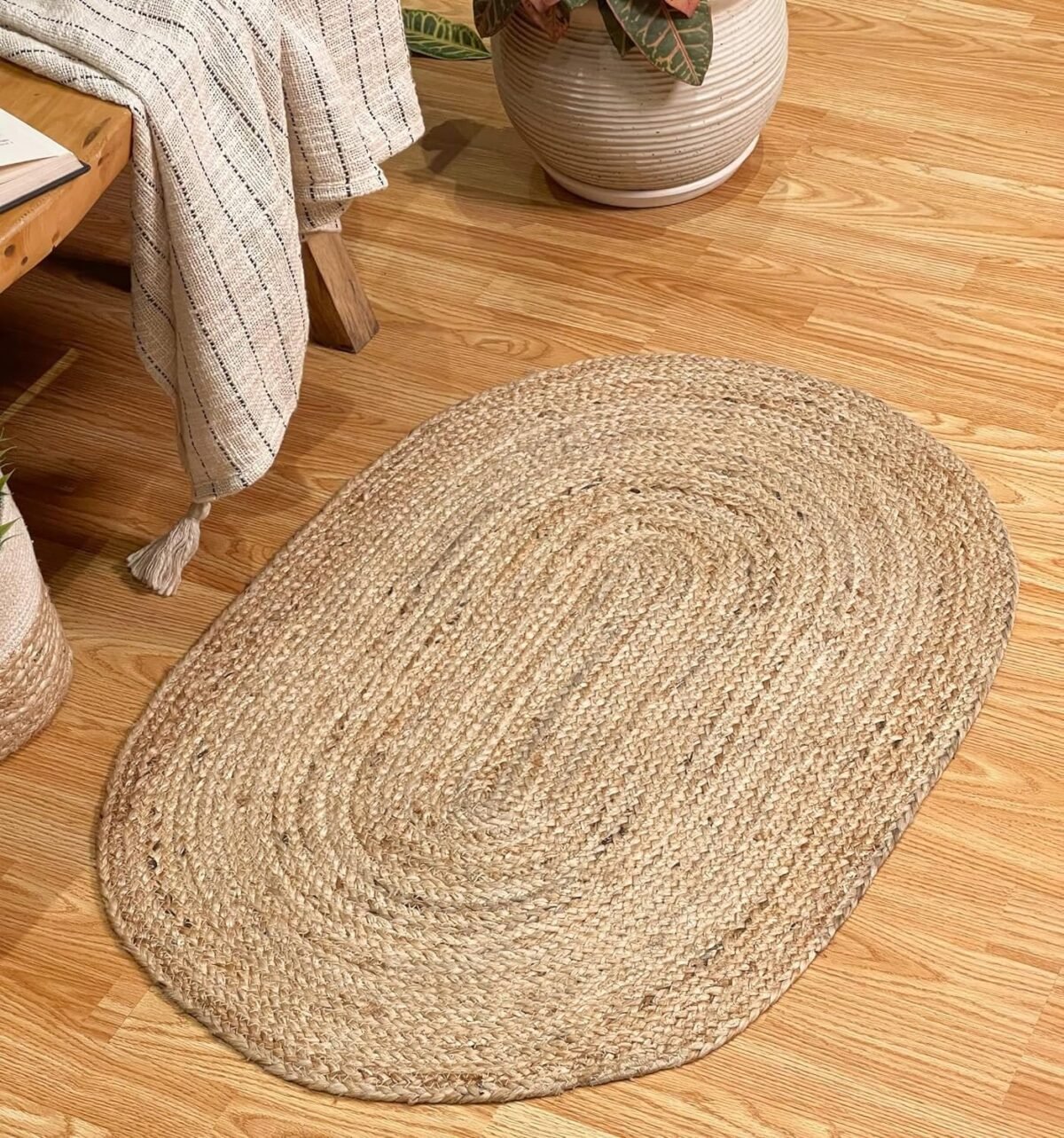 Farmhouse Jute Braid Oval Rug | Perfect as Doormat | Great for Porch, Kitchen, Meditation Mat, Study, dorms | 2x3 ft Artisanal Handcrafted Mat - Image 1