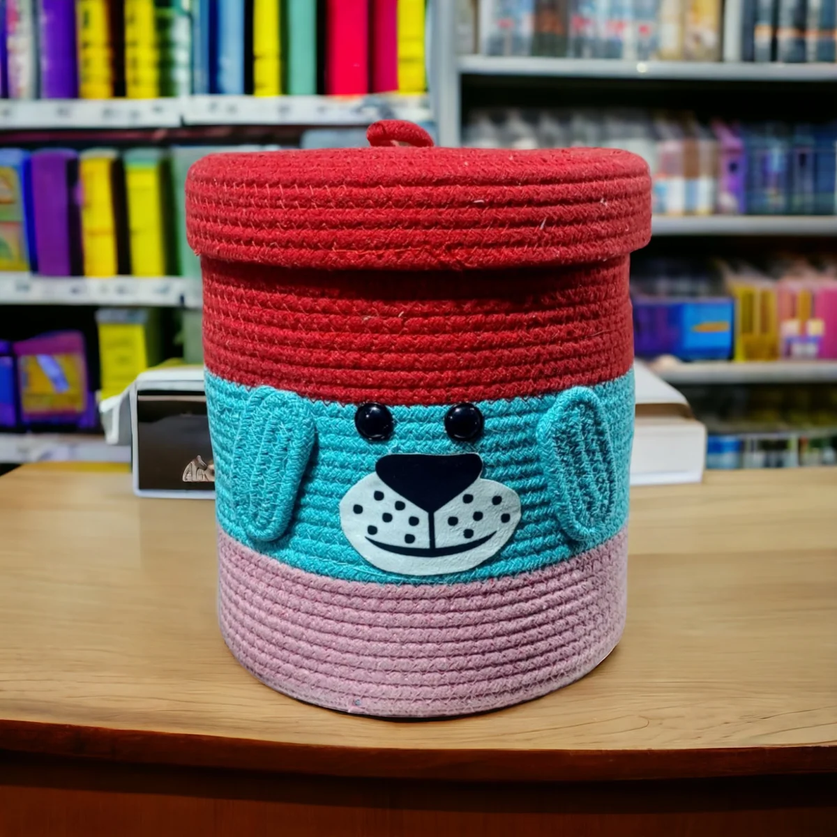 Cute Lion Face Storage Baskets For Kids Room | Storage Baskets For Home Decor | Cute Baskets | Eco Friendly Baskets | Jute Cotton Baskets 10x10 Inch - Image 1
