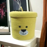 Cute Storage Baskets For Kids | Storage Solution For Kids Room | Yellow Storage Baskets with Lid| Animal Faces Storage - Image 2