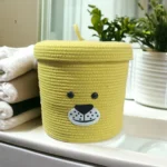 Cute Storage Baskets For Kids | Storage Solution For Kids Room | Yellow Storage Baskets with Lid| Animal Faces Storage - Image 3