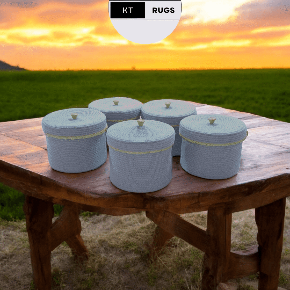 Stylish Grey Storage Containers- Jute Cotton 10x6 inches - Image 3
