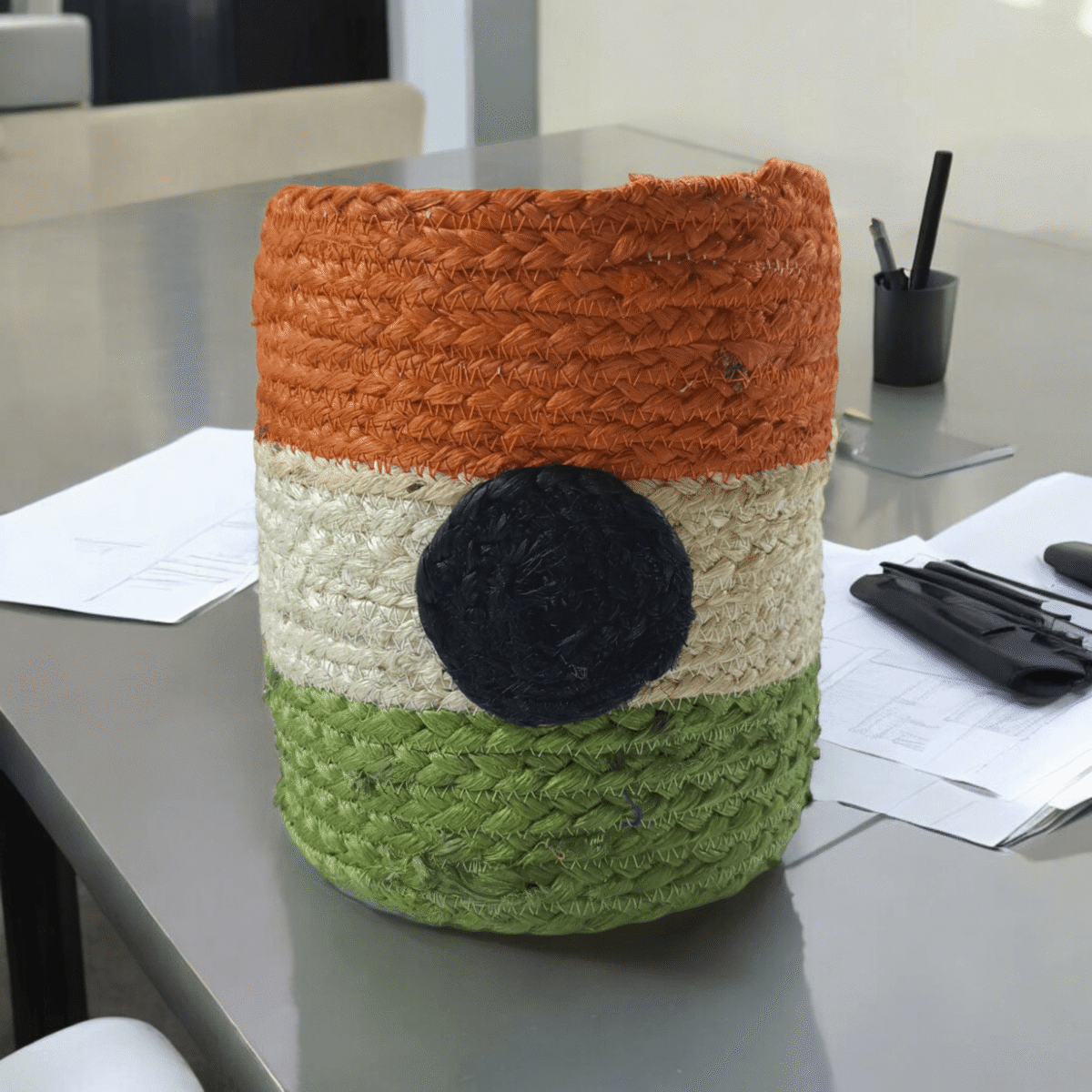 Tiranga Jute Basket: A Versatile Storage Solution - Image 1