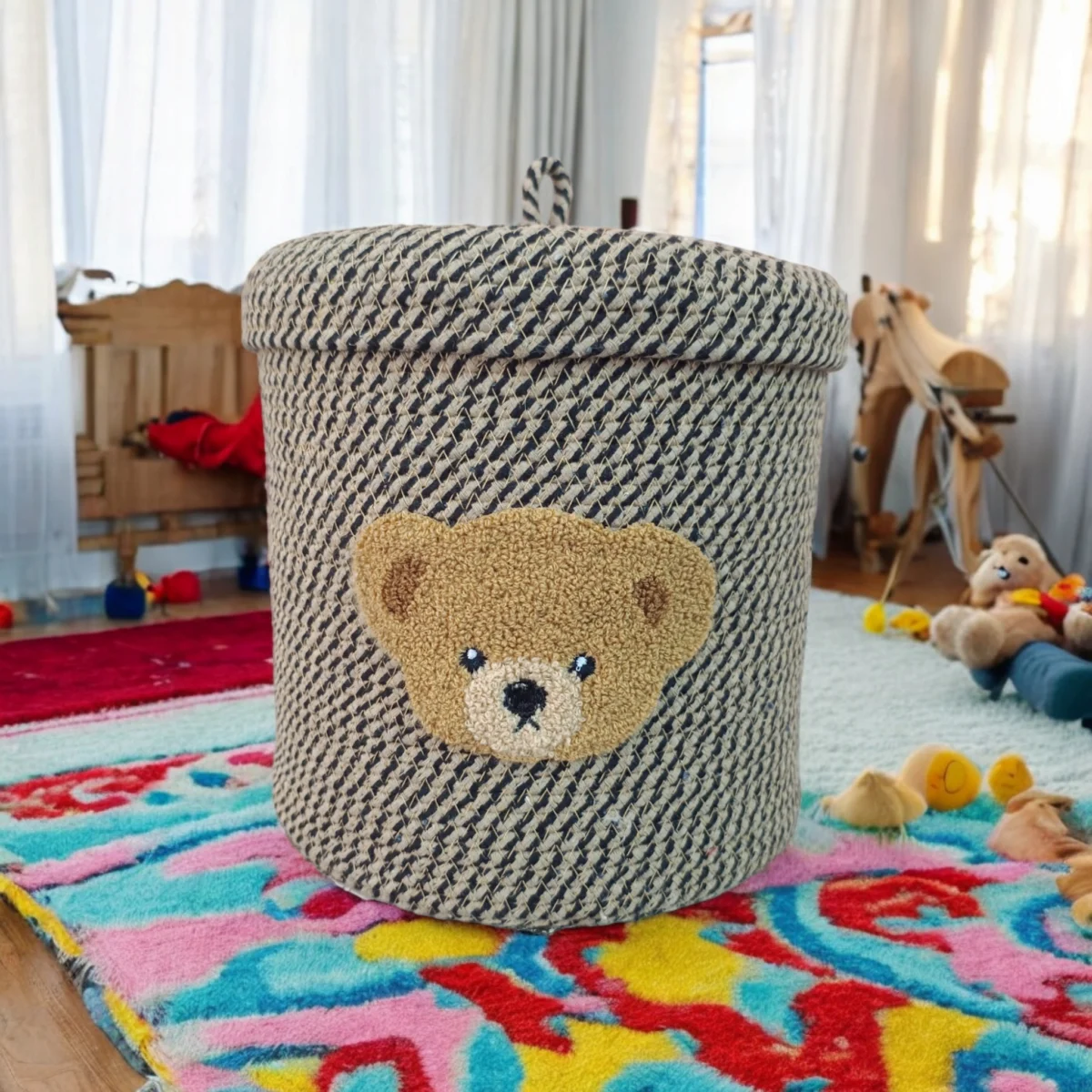 Storage Basket With Lid- Teddy Bear - Image 1