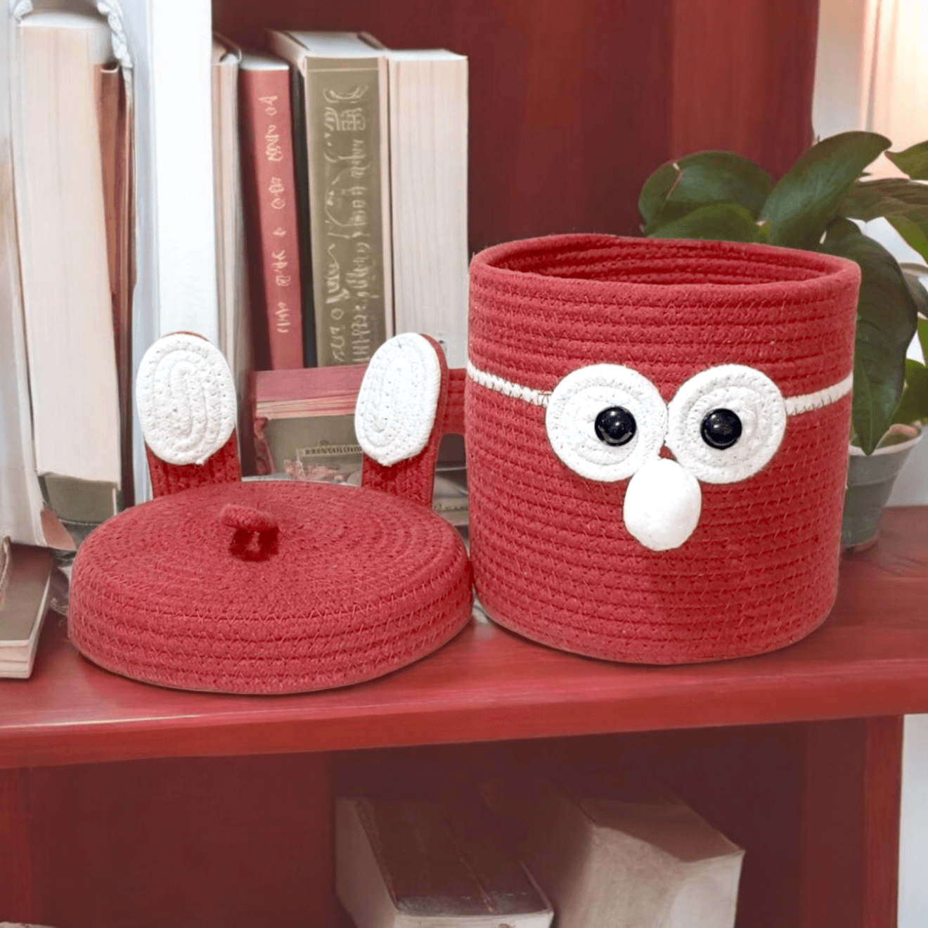 Handmade Bunny Cotton Rope Storage Basket – Neon & Red | 7x7 Inch | Eco-Friendly Organizer – Mr. Bunny - Image 5