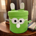 Handmade Bunny Cotton Rope Storage Basket – Neon & Red | 7x7 Inch | Eco-Friendly Organizer – Mr. Bunny - Image 2