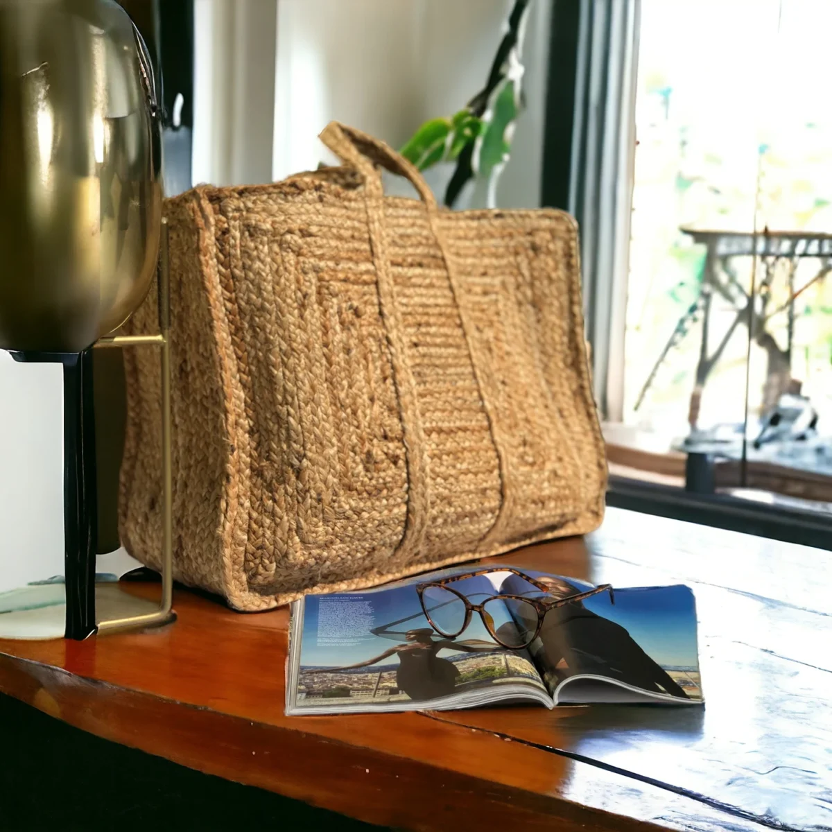 Unisex Jute Tote Bag For College Students With Laptop Compartment - Image 1