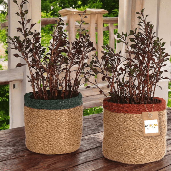 Jute Planter Basket - Woven Jute Rope Covers for Decorating Indoor/Outdoor Succulents, Small Plant Pots - Set of 2