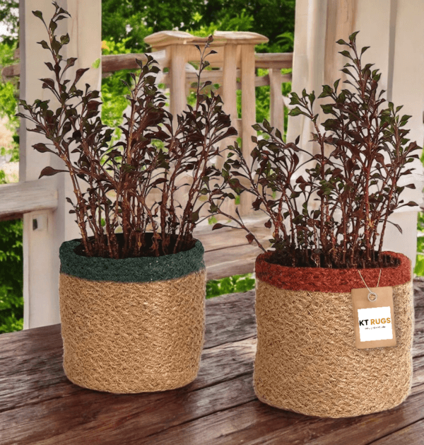 Jute Planter Basket - Woven Jute Rope Covers for Decorating Indoor/Outdoor Succulents, Small Plant Pots - Set of 2