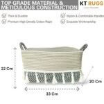 Handwoven Cotton Rope Storage Basket – Multipurpose Organizer for Kids’ Toys, Shelves, Bathroom & Laundry (33x20x22 cm, Beige/Black with Tassels - Image 2