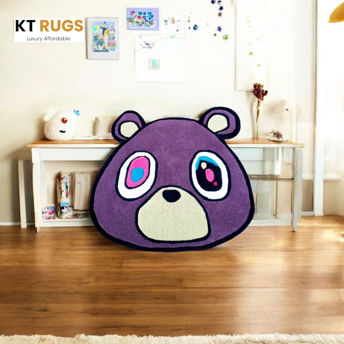 Purple Bear Kids Area Rug, Cartoon Design, Luxury Affordable Collection - Image 4