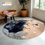 KT Rugs Luxury Affordable Round Rug – 90 cm (3 ft) – Premium Polypropylene Material – Abstract Splash Design in Blue, Beige & Grey – Modern Living Room, Bedroom & Office Decor
