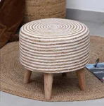 Jute Stools | Ottoman For home decor | Natural & White Stripes