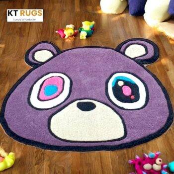 Purple Bear Kids Area Rug, Cartoon Design, Luxury Affordable Collection