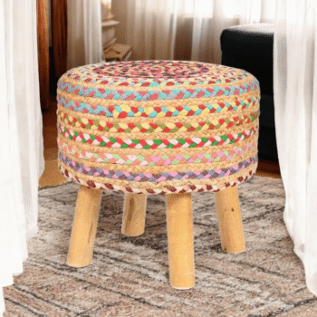 Introducing the Jute Chindi Stool: A Stylish Bohemian Touch