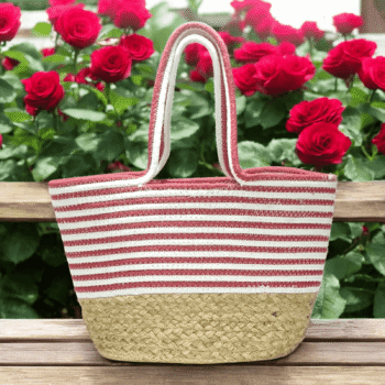 Eco-Chic Striped Jute Tote Bag for Women – 16"Lx 10"Bx 12"H