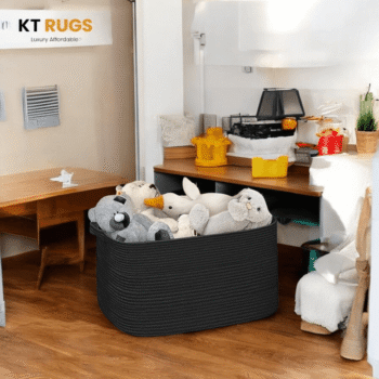 Cotton Rope Laundry Basket Black – Versatile Storage Organizer for Toys, Blankets, and Throws (17" L x 15" W x 15" H)